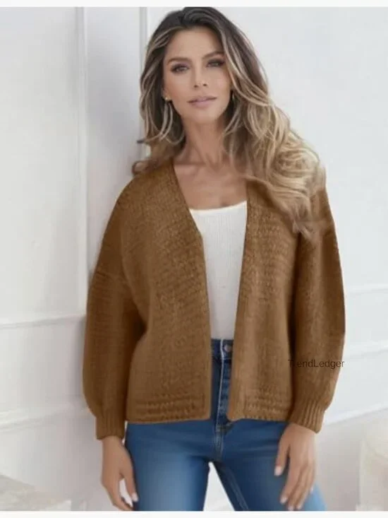 Oversized Cardigan Sweater Long Sleeve Knit Open Front Lightweight Coat - Picture 2 of 6